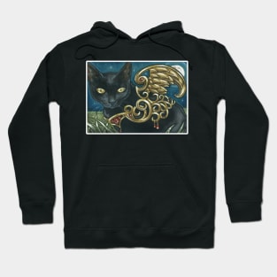 The Black Cat With Golden Wings - White Outlined Version Hoodie